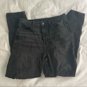 american eagle aerie washed black ripped high waisted mom boyfriend jeans